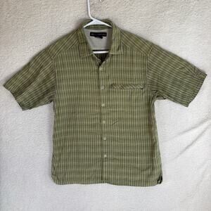 ExOfficio Estacado Shirt Mens Medium Green Madras Plaid Short Sleeve Button Up